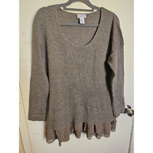 Soft Surroundings Provence Brown Sweater Ruffle Hem Womens L Wool Blend Tunic